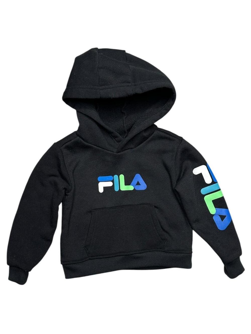 Fila Black Kids Hoodie with Blue-Green Gradient Logo - size 2T